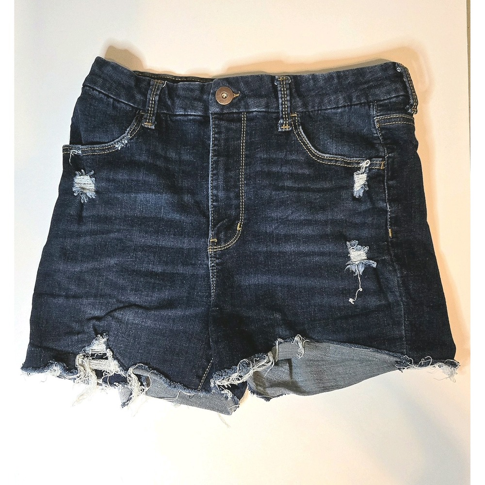 No Boundaries Womens High Rise Distressed Denim Shorts Dark Wash Size 11